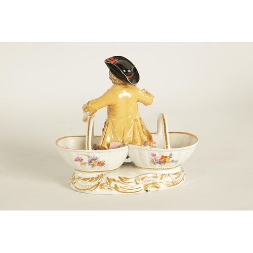 31 - A LATE 19TH CENTURY MEISSEN FIGURAL DOUBLE-SIDED SALT the well modelled and colourfully dressed seat... 