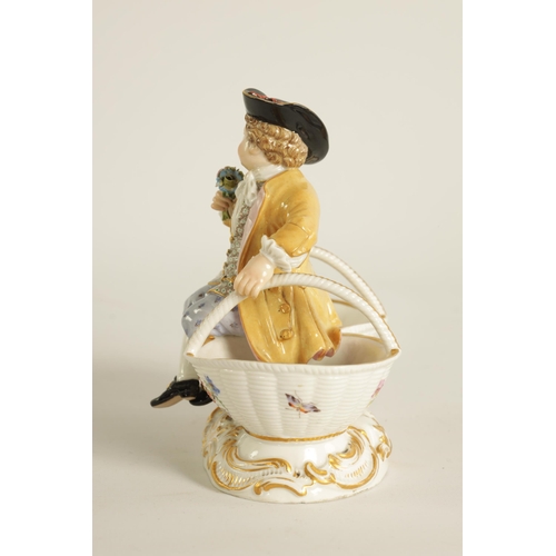 31 - A LATE 19TH CENTURY MEISSEN FIGURAL DOUBLE-SIDED SALT the well modelled and colourfully dressed seat... 