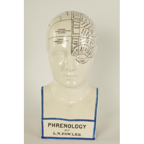 32 - A LATE 19TH CENTURY PHRENOLOGICAL HEAD BY L. N. FOWLER with inscription to the reverse, the sides ma... 