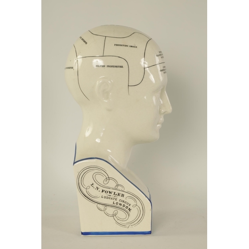 32 - A LATE 19TH CENTURY PHRENOLOGICAL HEAD BY L. N. FOWLER with inscription to the reverse, the sides ma... 