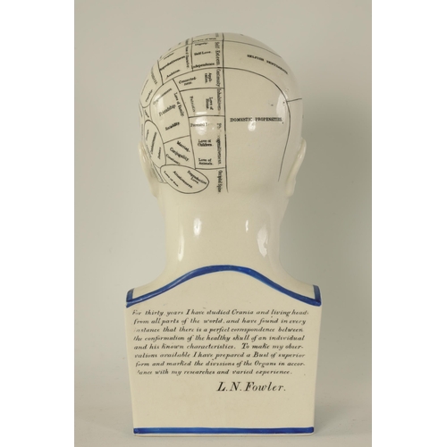 32 - A LATE 19TH CENTURY PHRENOLOGICAL HEAD BY L. N. FOWLER with inscription to the reverse, the sides ma... 