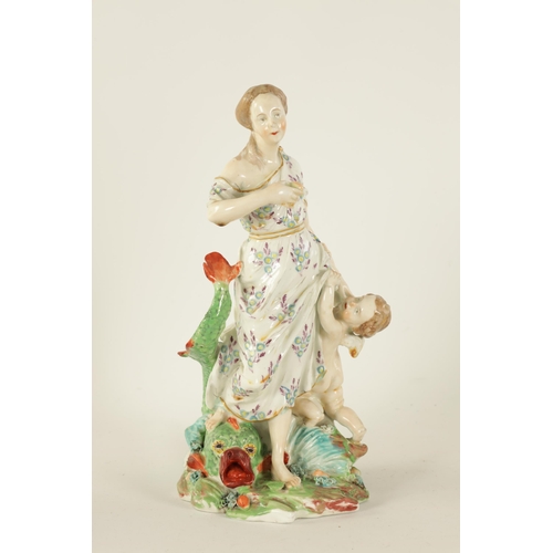 40 - AN 18TH CENTURY DERBY FIGURE OF MINERVA the standing figure modelled with a putti to one side and do... 