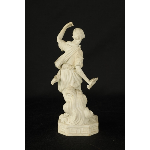 41 - AN 18TH CENTURY DERBY BISQUE PORCELAIN FIGURE OF A CLASSICAL MAIDEN AND ANOTHER SIMILAR the first wi... 