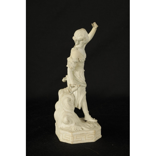 41 - AN 18TH CENTURY DERBY BISQUE PORCELAIN FIGURE OF A CLASSICAL MAIDEN AND ANOTHER SIMILAR the first wi... 