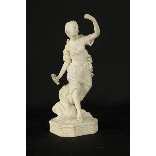 41 - AN 18TH CENTURY DERBY BISQUE PORCELAIN FIGURE OF A CLASSICAL MAIDEN AND ANOTHER SIMILAR the first wi... 