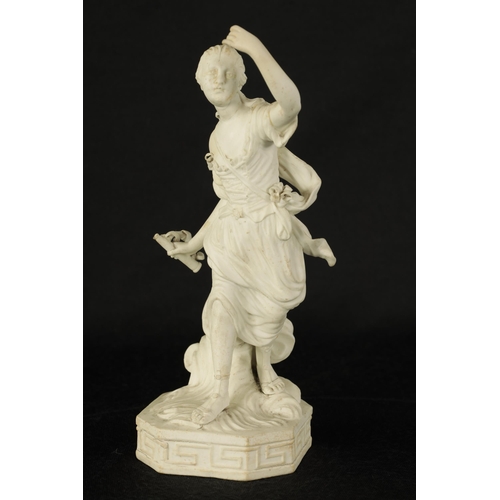 41 - AN 18TH CENTURY DERBY BISQUE PORCELAIN FIGURE OF A CLASSICAL MAIDEN AND ANOTHER SIMILAR the first wi... 