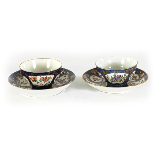 42 - AN 18TH CENTURY FIRST PERIOD WORCESTER TYPE TEA BOWL AND SAUCER blue ground with delicate floral dec... 