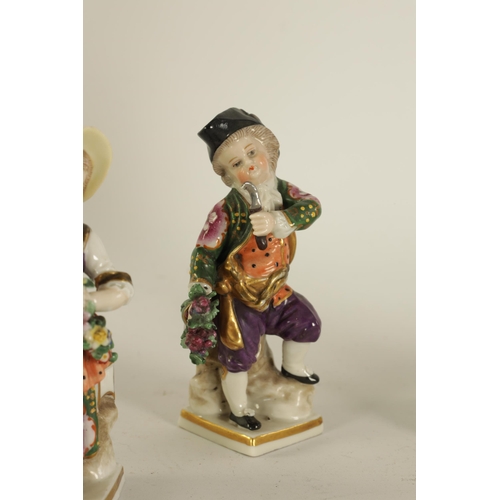 44 - TWO 18TH CENTURY SMALL DERBY POLYCHROME FIGURES OF AN OYSTER VENDOR AND A FLOWER SELLER together wit... 