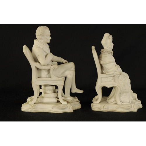 47 - A PAIR OF EARLY 19TH CENTURY MINTON TYPE BISQUE PORCELAIN FIGURES OF WILLIAM WILBERFORCE AND HANNAH ... 