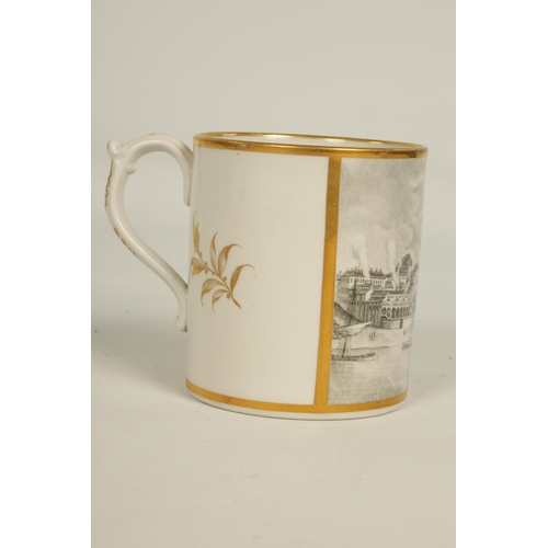 54 - AN EARLY 19TH CENTURY FLIGHT BARR AND BARR WORCESTER MUG the gilt edged body enclosing a sepia monoc... 