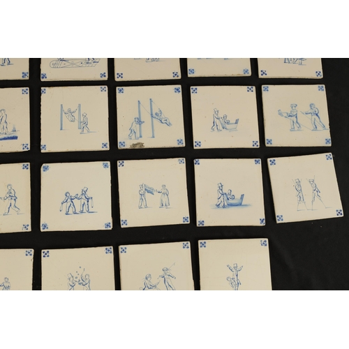 58 - A COLLECTION OF 39 BLUE AND WHITE DELFT TILES with differing figural decoration. (13cm square)