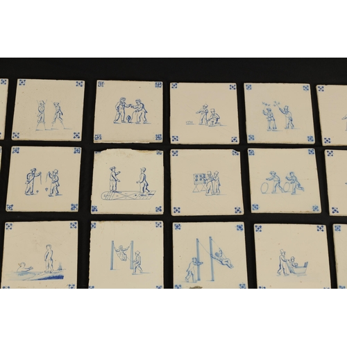 58 - A COLLECTION OF 39 BLUE AND WHITE DELFT TILES with differing figural decoration. (13cm square)