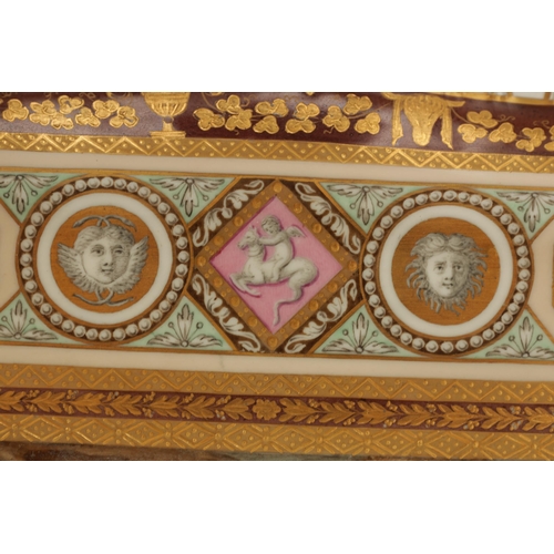 59 - A FINE 19TH CENTURY VIENNA PORCELAIN RECTANGULAR TRAY the gilt-edged raised shaped pierced gallery e... 