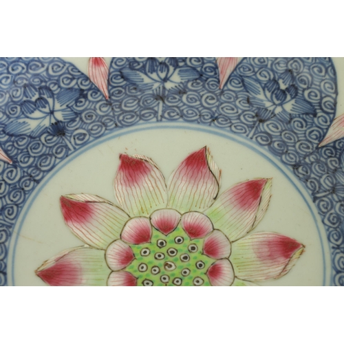 72 - AN 18TH CENTURY CHINESE FAMILLE ROSE PORCELAIN DISH finely decorated in brightly coloured enamels wi... 