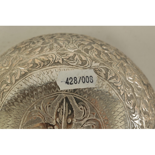 76 - A LATE 19TH CENTURY INDIAN SILVER BOWL with repousse work decoration of figures amongst scrolling le... 