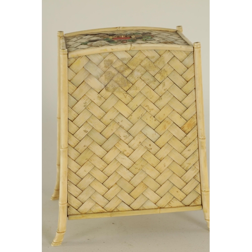 211 - A JAPANESE MEIJI PERIOD SHIBAYAMA IVORY JEWELLERY CABINET having basket-weave effect sides and top w... 