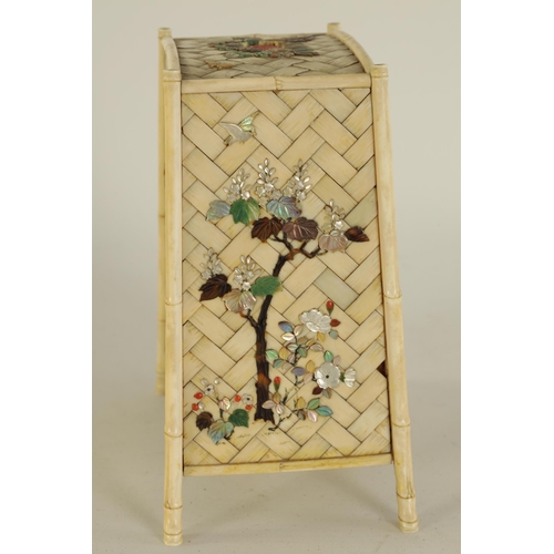 211 - A JAPANESE MEIJI PERIOD SHIBAYAMA IVORY JEWELLERY CABINET having basket-weave effect sides and top w... 