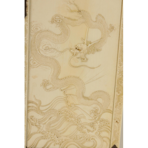 219 - A FINE JAPANESE MEIJI PERIOD CARVED IVORY FOLDING TABLE SCREEN DEPICITING MONKEYS with bronze shaped... 