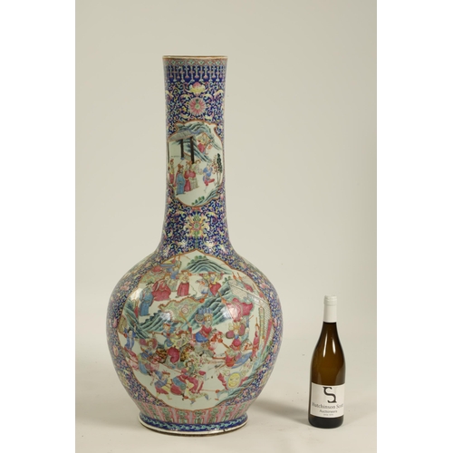 222 - A GOOD LATE 18TH/EARLY 19TH CENTURY CHINESE FAMILLE ROSE PORCELAIN FLOOR STANDING BOTTLE SHAPED VASE... 