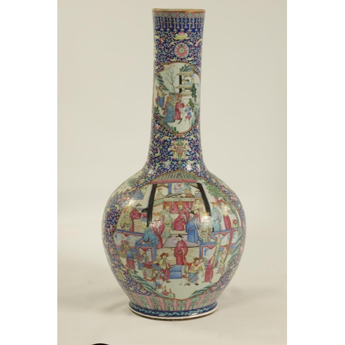 222 - A GOOD LATE 18TH/EARLY 19TH CENTURY CHINESE FAMILLE ROSE PORCELAIN FLOOR STANDING BOTTLE SHAPED VASE... 