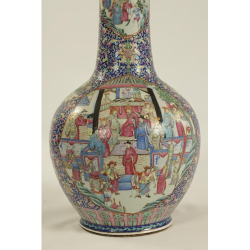 222 - A GOOD LATE 18TH/EARLY 19TH CENTURY CHINESE FAMILLE ROSE PORCELAIN FLOOR STANDING BOTTLE SHAPED VASE... 