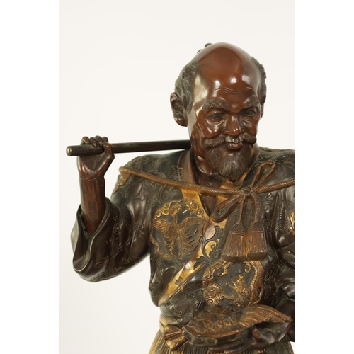 225 - A FINE JAPANESE MEIJI PERIOD BRONZE AND GILT DECORATED FIGURE BY MIYAO OF LARGE SIZE depiciting a Fi... 