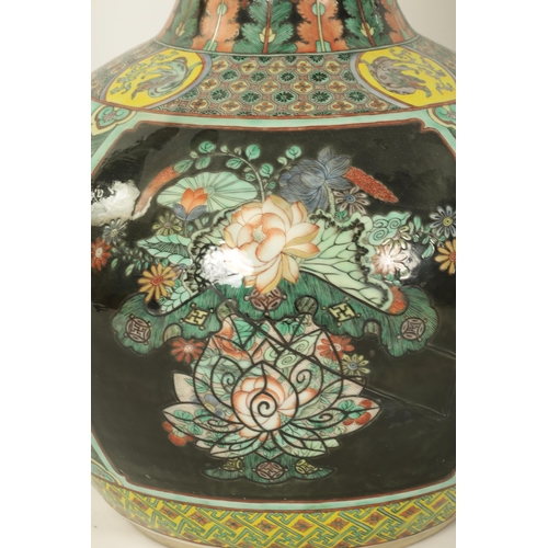 227 - A LARGE AND IMPRESSIVE PAIR OF MID 19TH CENTURY CHINESE FAMILLE VERTE SLENDER NECK BULBOUS VASES dec... 