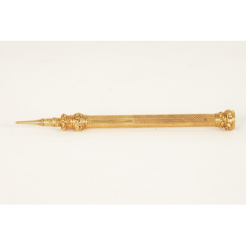 231 - A 9CT GOLD SAMPSON MORDAN & CO. PROPELLING PENCIL the signed shaft with engine-turned decoration, re... 