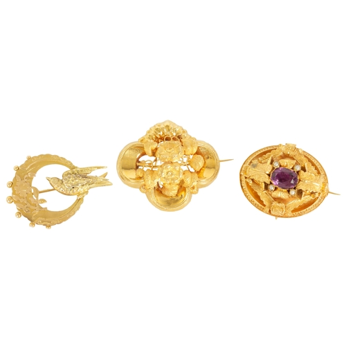 235 - A COLLECTION OF THREE GOLD BROOCHES comprising two Victorian 14ct gold examples together with a 9ct ... 