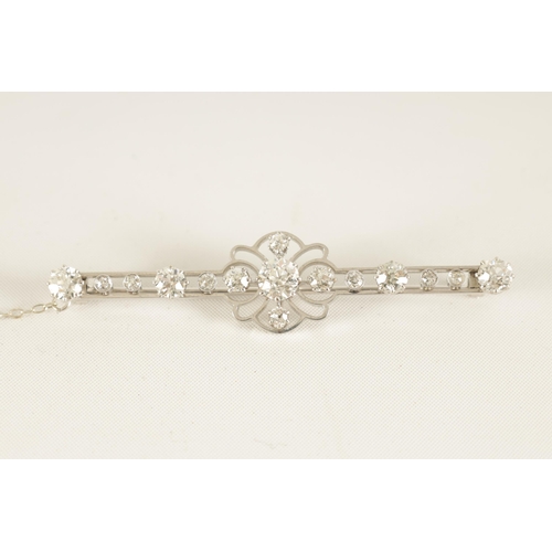 249 - A GOOD PLATINUM AND DIAMOND SET 15 STONE BAR BROOCH the diamonds of exceptional colour and clarity h... 