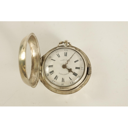 261 - THOMAS GOULD, LONDON. A SILVER PAIR CASED VERGE POCKET WATCH the signed convex enamel dial with Roma... 