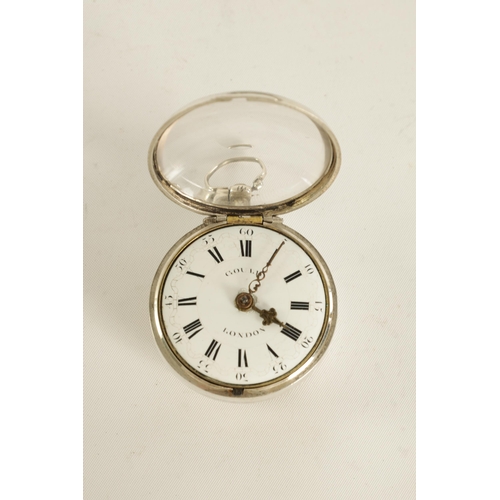 261 - THOMAS GOULD, LONDON. A SILVER PAIR CASED VERGE POCKET WATCH the signed convex enamel dial with Roma... 