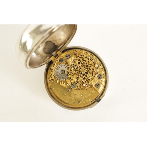 261 - THOMAS GOULD, LONDON. A SILVER PAIR CASED VERGE POCKET WATCH the signed convex enamel dial with Roma... 