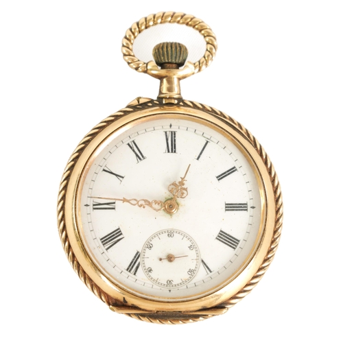 262 - A 14CT GOLD OPEN FACE POCKET WATCH CIRCA 1900 the engraved engine-turned case with rope-twist edge a... 