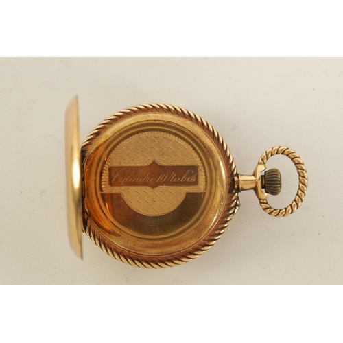 262 - A 14CT GOLD OPEN FACE POCKET WATCH CIRCA 1900 the engraved engine-turned case with rope-twist edge a... 