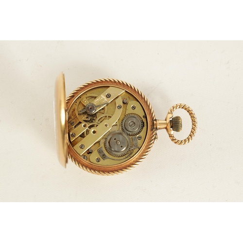 262 - A 14CT GOLD OPEN FACE POCKET WATCH CIRCA 1900 the engraved engine-turned case with rope-twist edge a... 