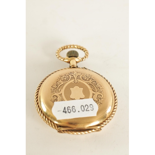 262 - A 14CT GOLD OPEN FACE POCKET WATCH CIRCA 1900 the engraved engine-turned case with rope-twist edge a... 