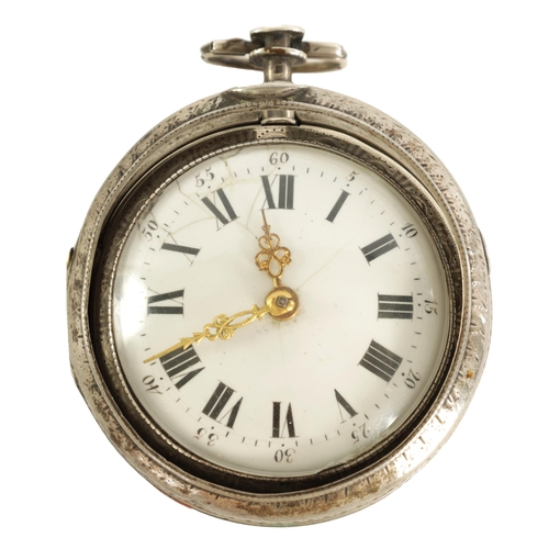 264 - A LATE 18TH CENTURY CONTINENTAL PAIR CASE VERGE POCKET WATCH the studded simulated tortoiseshell out... 