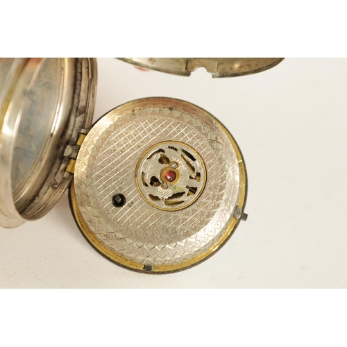 264 - A LATE 18TH CENTURY CONTINENTAL PAIR CASE VERGE POCKET WATCH the studded simulated tortoiseshell out... 