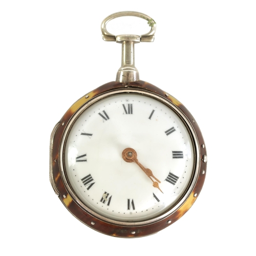 267 - M. LYTHALL, RADFORD HALL. A GEORGE III TORTOISESHELL AND SILVER PAIR CASED POCKET WATCH the silver s... 