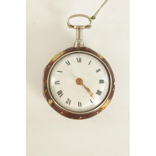 267 - M. LYTHALL, RADFORD HALL. A GEORGE III TORTOISESHELL AND SILVER PAIR CASED POCKET WATCH the silver s... 