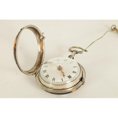 267 - M. LYTHALL, RADFORD HALL. A GEORGE III TORTOISESHELL AND SILVER PAIR CASED POCKET WATCH the silver s... 