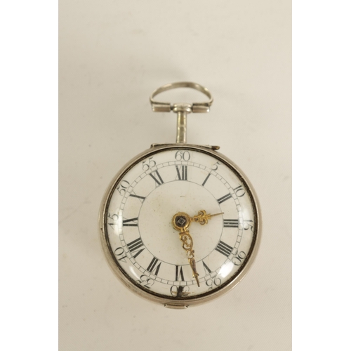 268 - J. MILLER, LONDON. NUMBER 25060 AN EARLY 18TH CENTURY SILVER VERGE PAIR CASED POCKET WATCH the embos... 