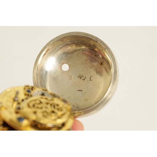 268 - J. MILLER, LONDON. NUMBER 25060 AN EARLY 18TH CENTURY SILVER VERGE PAIR CASED POCKET WATCH the embos... 