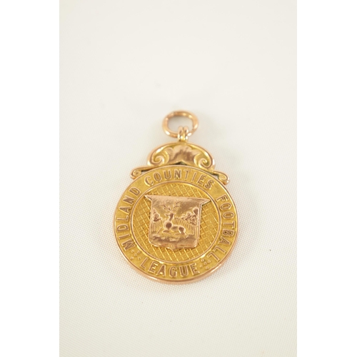 269 - OF FOOTBALL INTEREST - A 9CT GOLD PRESENTATION MEDAL TOGETHER WITH A WALTHAM POCKET WATCH the gold m... 