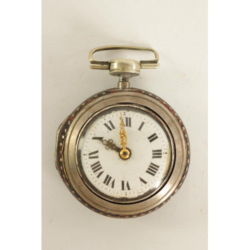 271 - CHARLESON, LONDON. A MID 18TH CENTURY PAIR CASED VERGE POCKET WATCH the studded simulated tortoisesh... 