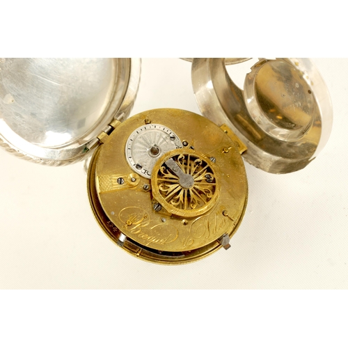 272 - BREGUET & FILS. A 19TH CENTURY SILVER CASED VERGE POCKET WATCH the open faced embossed case with rop... 