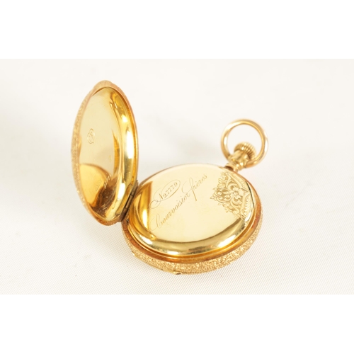 274 - COURVOISIER, NUMBERED 27779. A 19TH CENTURY FRENCH 18CT GOLD AND ENAMEL HALF HUNTER FOB WATCH the fi... 