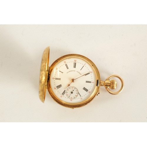 274 - COURVOISIER, NUMBERED 27779. A 19TH CENTURY FRENCH 18CT GOLD AND ENAMEL HALF HUNTER FOB WATCH the fi... 