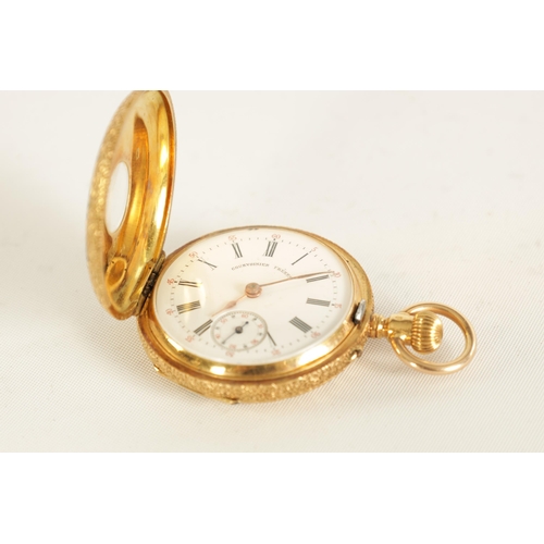 274 - COURVOISIER, NUMBERED 27779. A 19TH CENTURY FRENCH 18CT GOLD AND ENAMEL HALF HUNTER FOB WATCH the fi... 